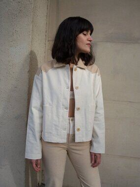 PALOMA WOOL Rio White Cotton Corduroy Western Chore Coat Barn Jacket, Size M